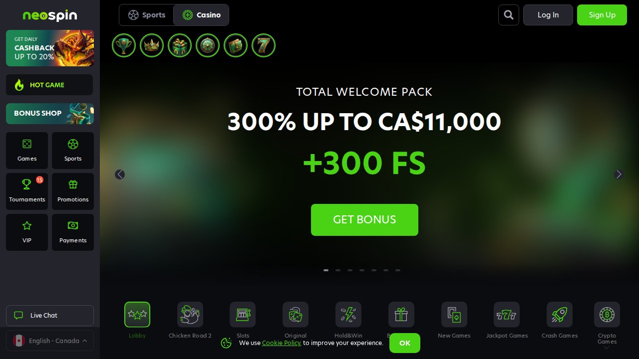 Capture d'écran de Neospin Casino