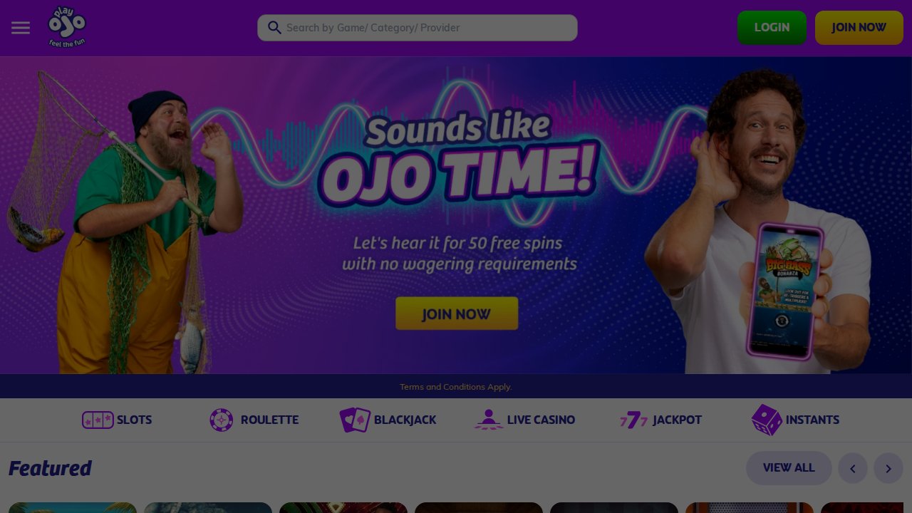 Capture d'écran de PlayOjo Casino